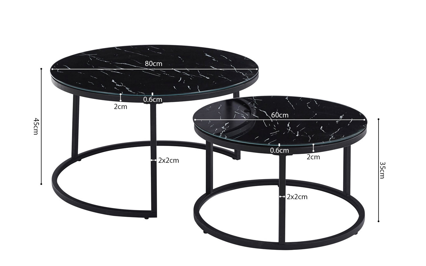 Marmo zwart Salontafel Set van 2