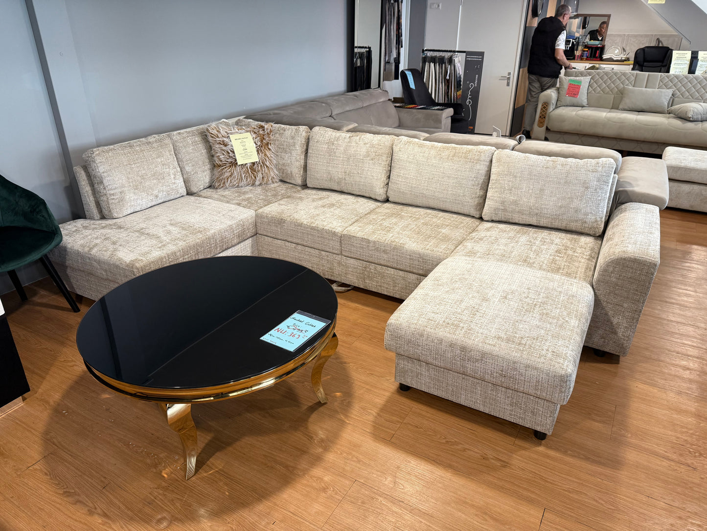 Magda U-vorm Slaapbank - Beige Geweven teddy stof
