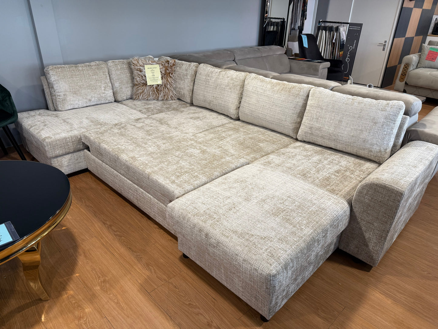 Magda U-vorm Slaapbank - Beige Geweven teddy stof