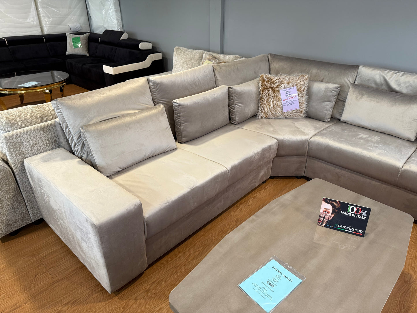 Yasmina XXL U-vorm Hoekbank - Taupe velvet
