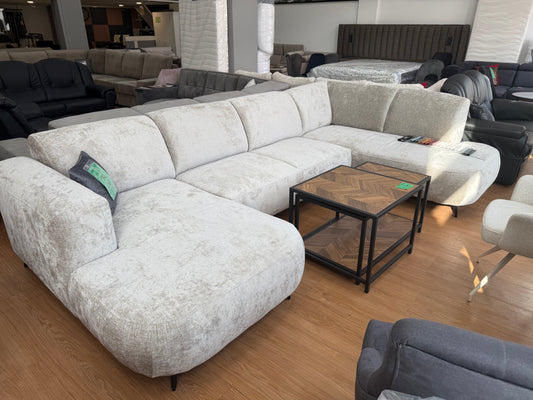 Bali U-vorm Loungebank - Ecru teddy stof
