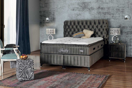 Fluffy grey Boxspring bed