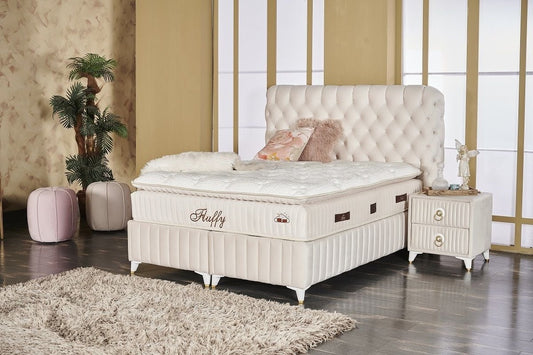 Fluffy beige Boxspring bed