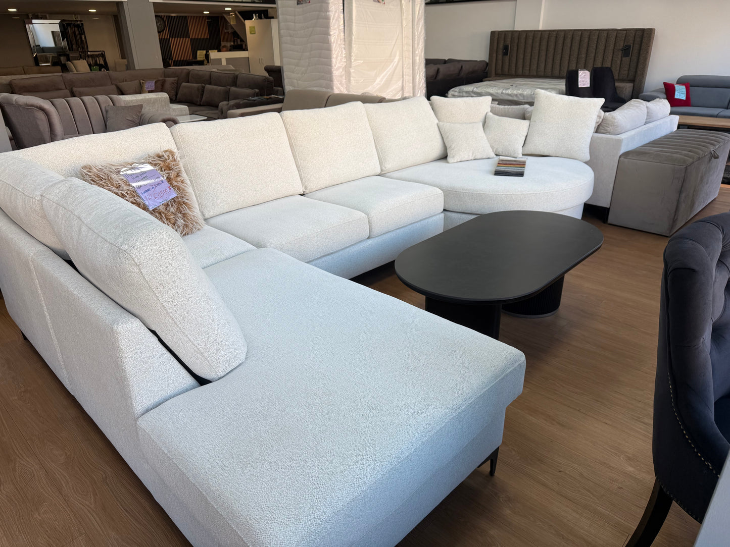 Moaz Japandi U-vorm Hoekbank - Off white stof