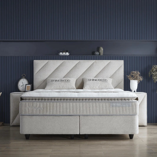 Skybedd – Shinebedd Beige Boxspring | Luxe & Direct Leverbaar uit Voorraad