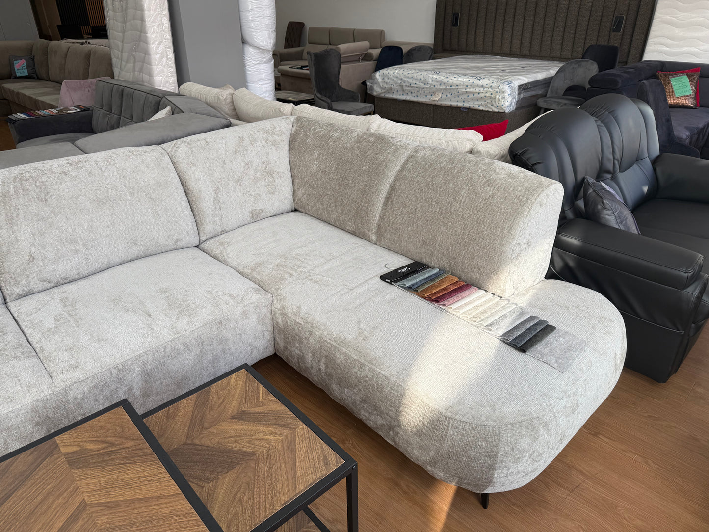 Bali U-vorm Loungebank - Ecru teddy stof