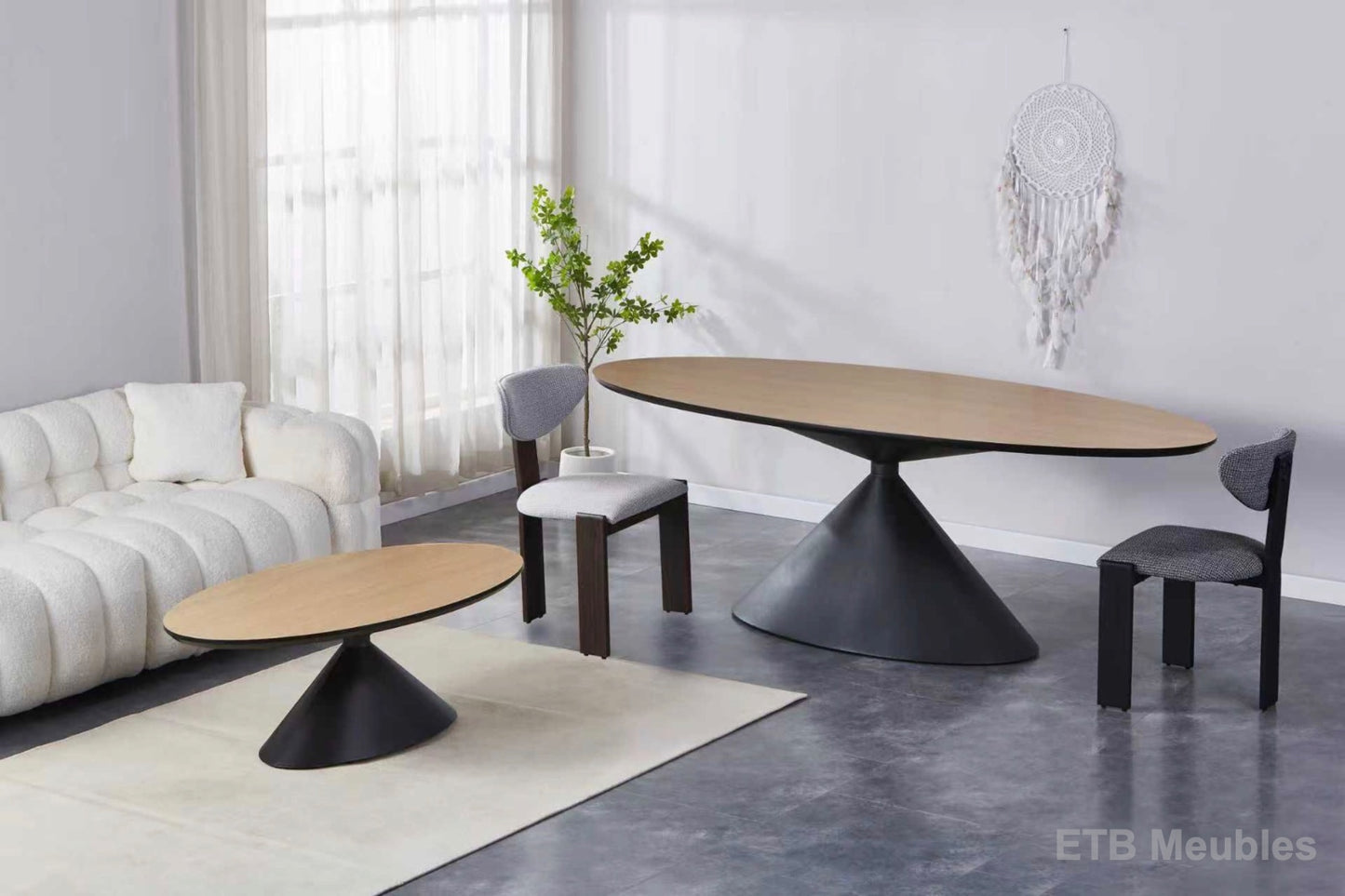 Ovale salontafel hout/zwart