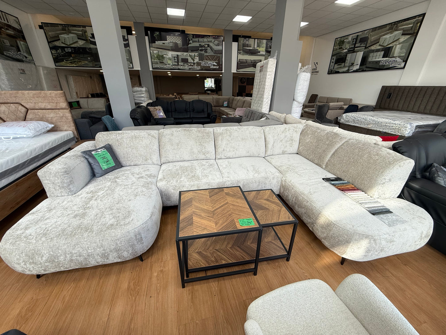 Bali U-vorm Loungebank - Ecru teddy stof