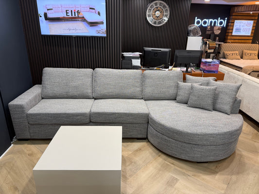 Japandi Rond Loungebank – Grijs Gewevenstof