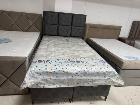 Inova Boxspring met opbergruimte - Grijs suede stof