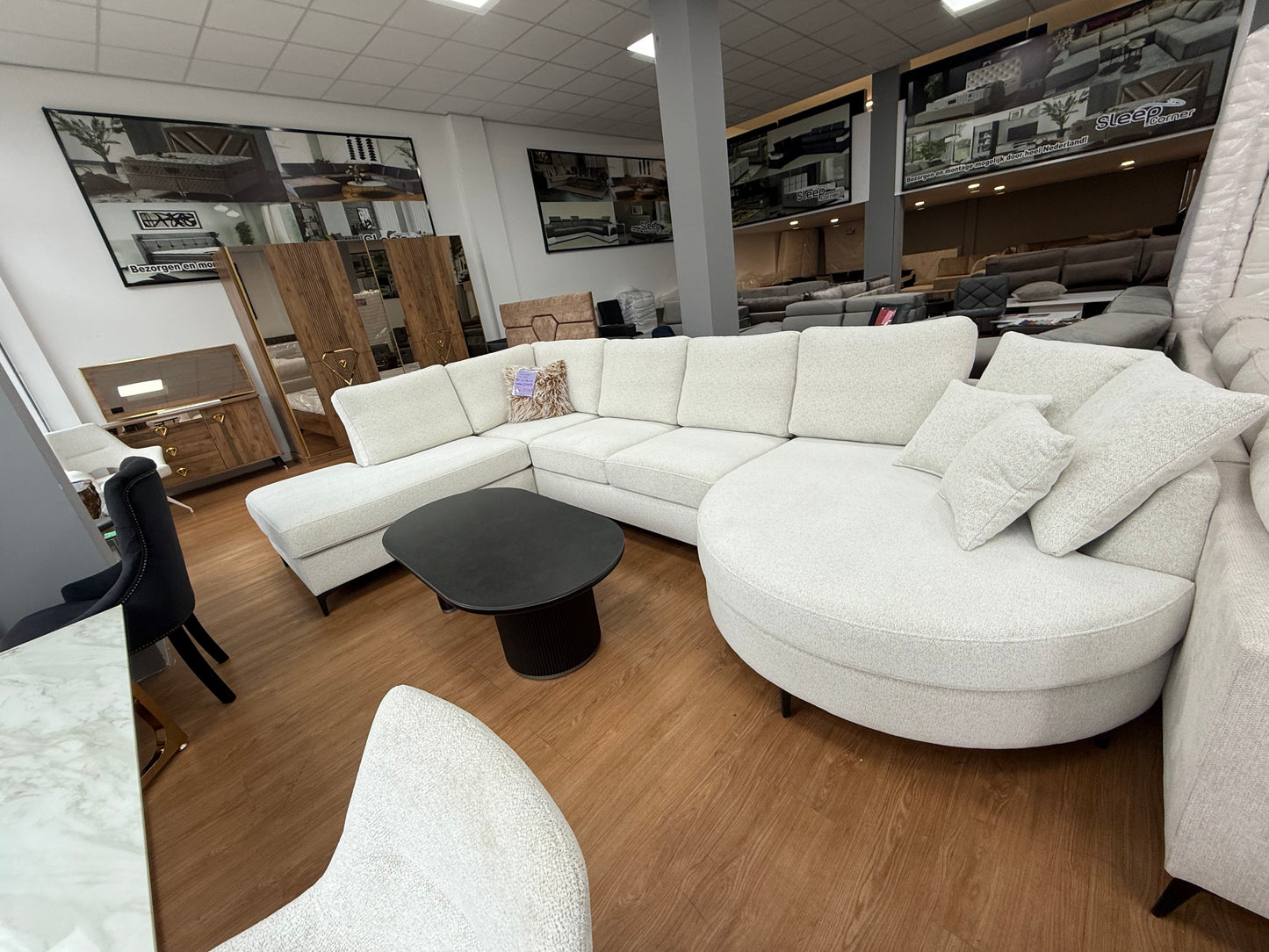 Moaz Japandi U-vorm Hoekbank - Off white stof