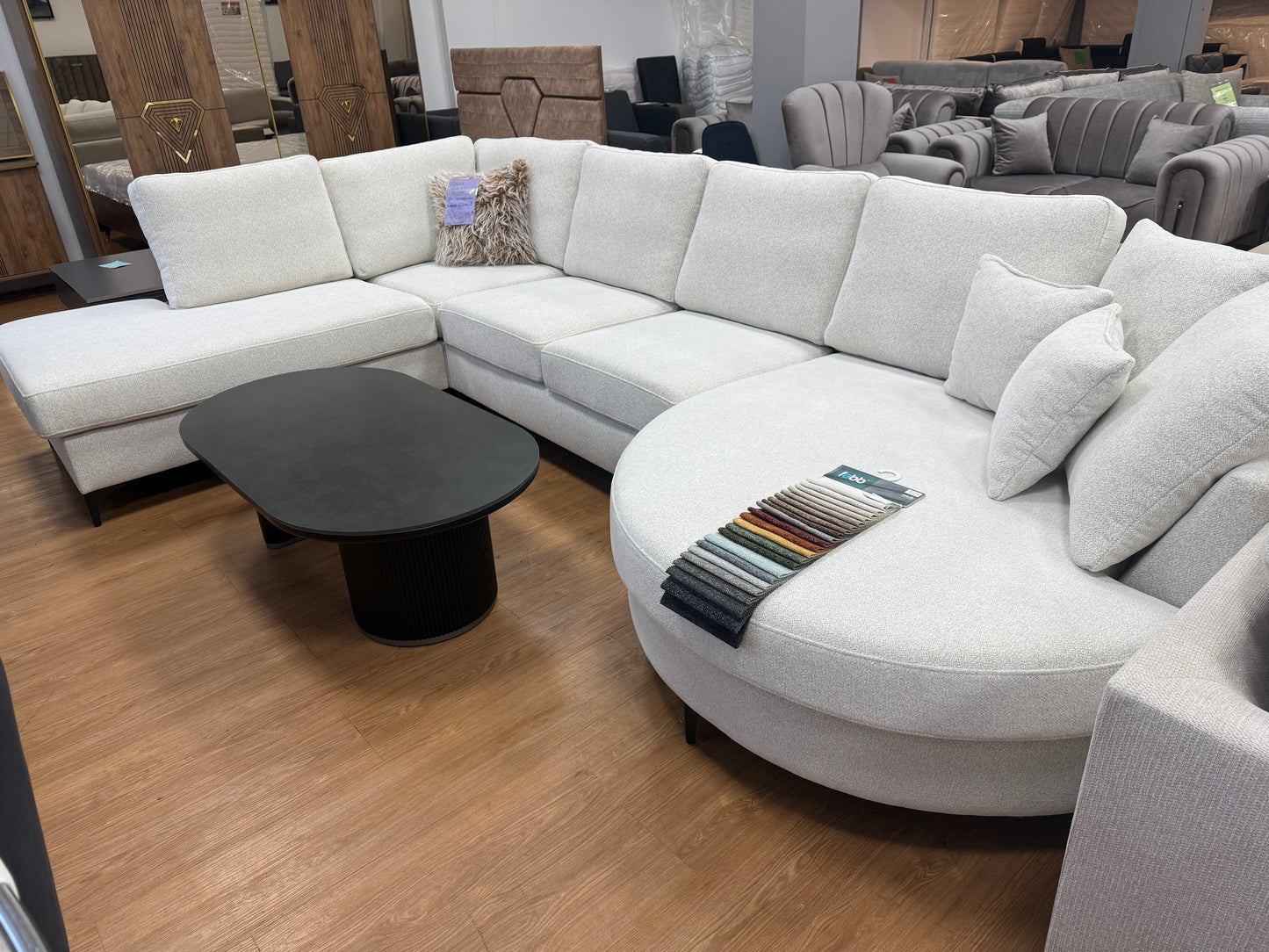 Moaz Japandi U-vorm Hoekbank - Off white stof