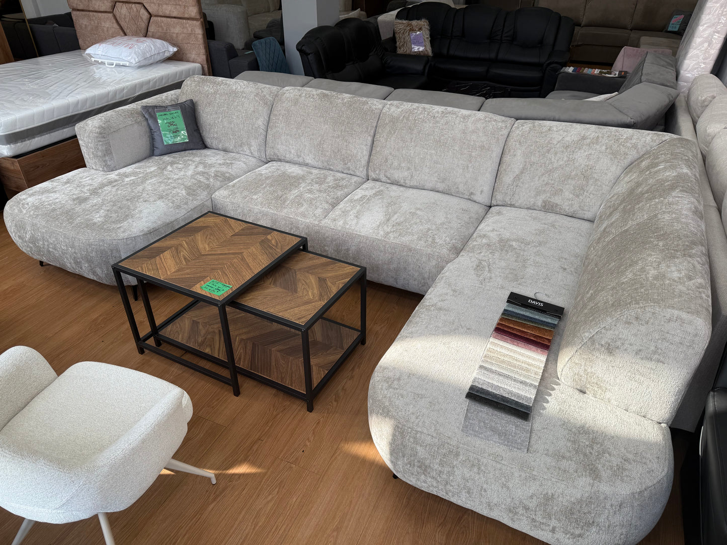 Bali U-vorm Loungebank - Ecru teddy stof