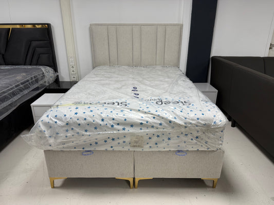 Sahin Boxspring met opbergruimte - Teddy ecru stof