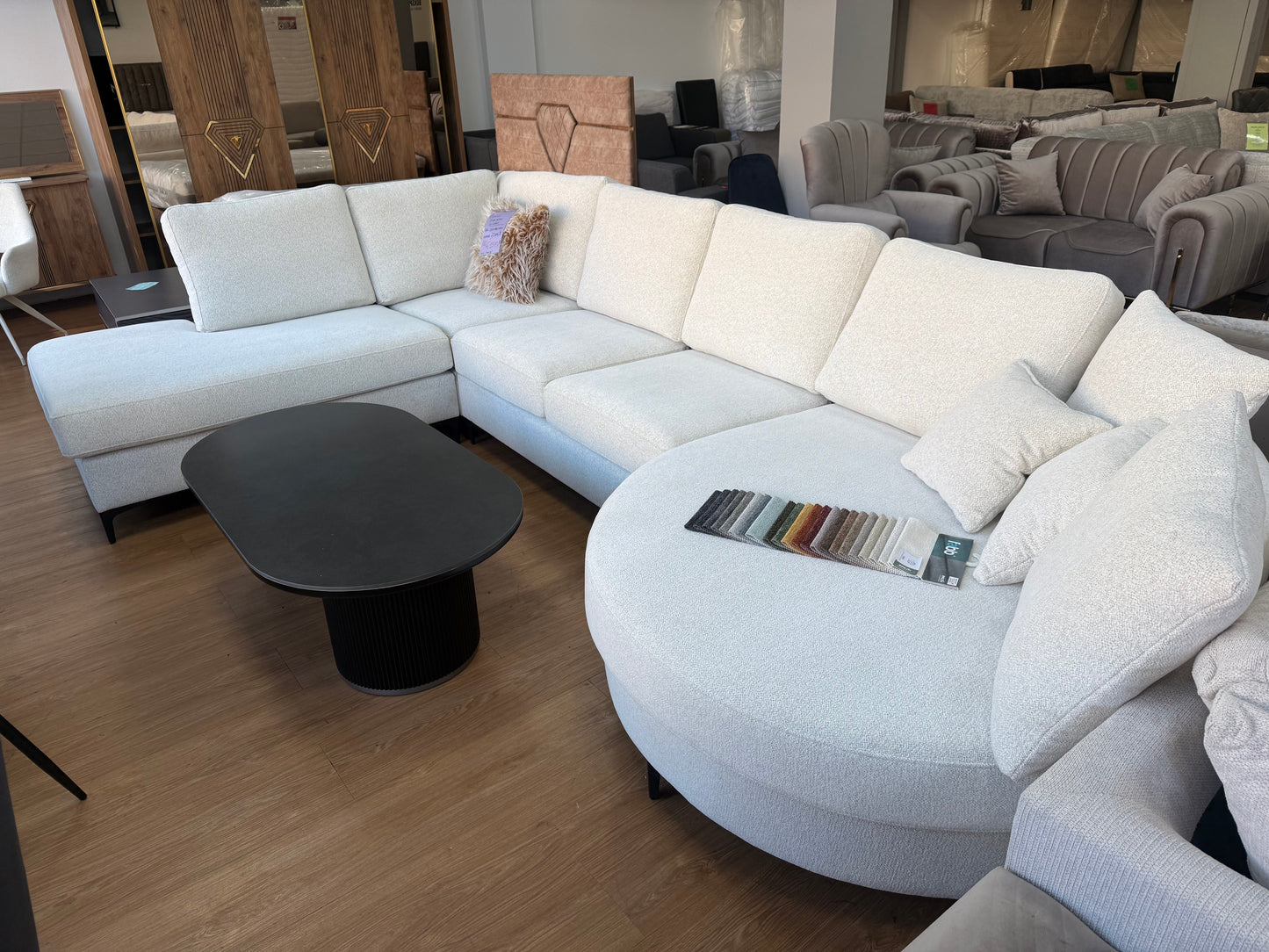 Moaz Japandi U-vorm Hoekbank - Off white stof