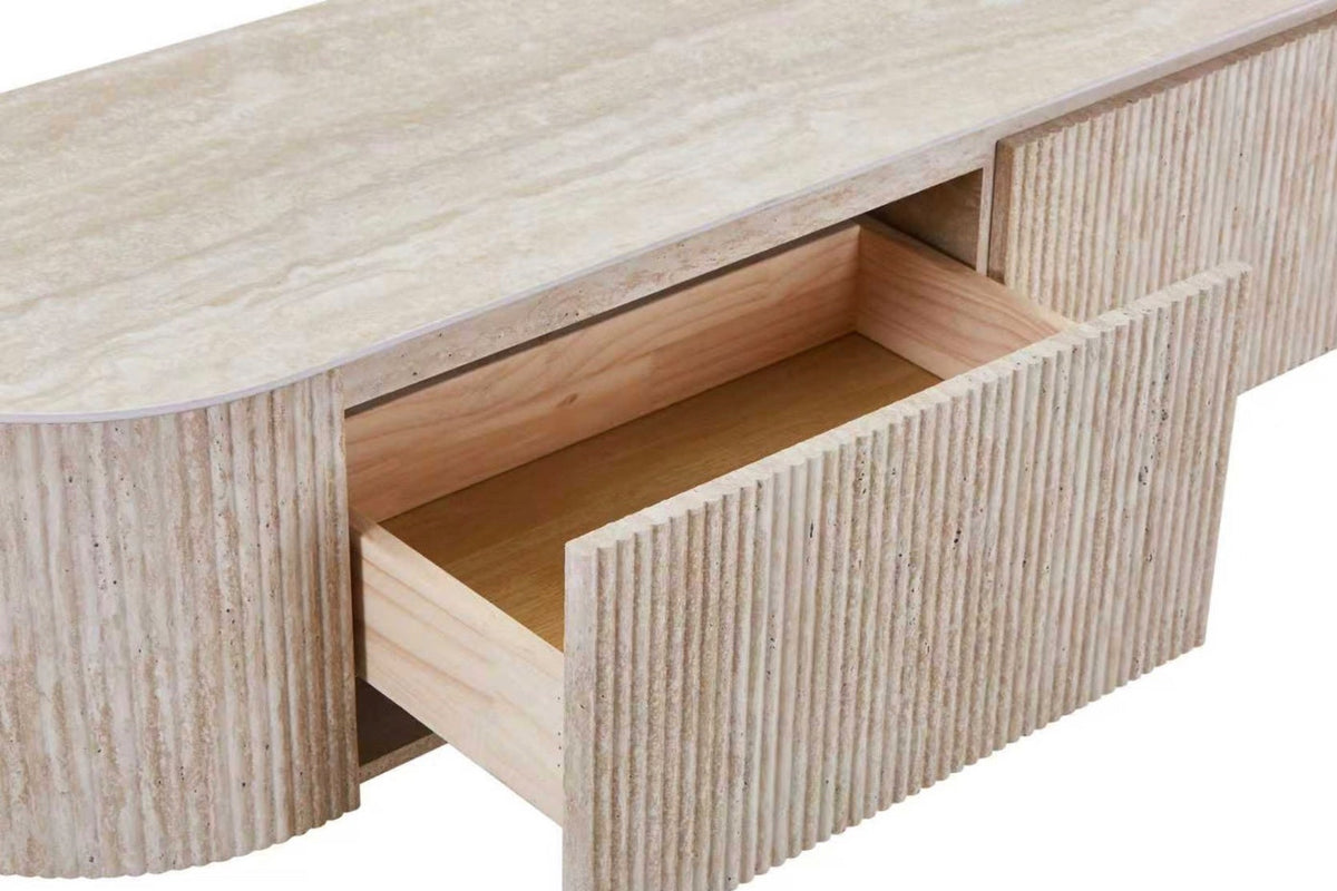 Japandi Travertine TV Kast Ophangsysteem